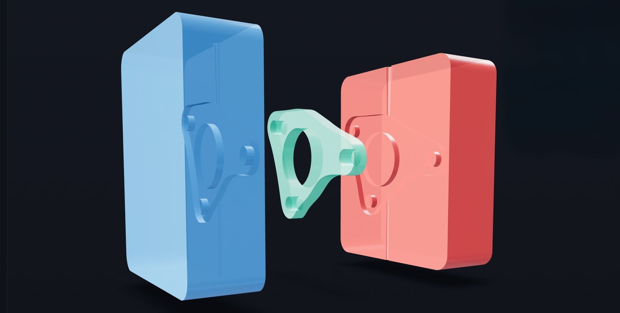 Two part mold guide for injection molding