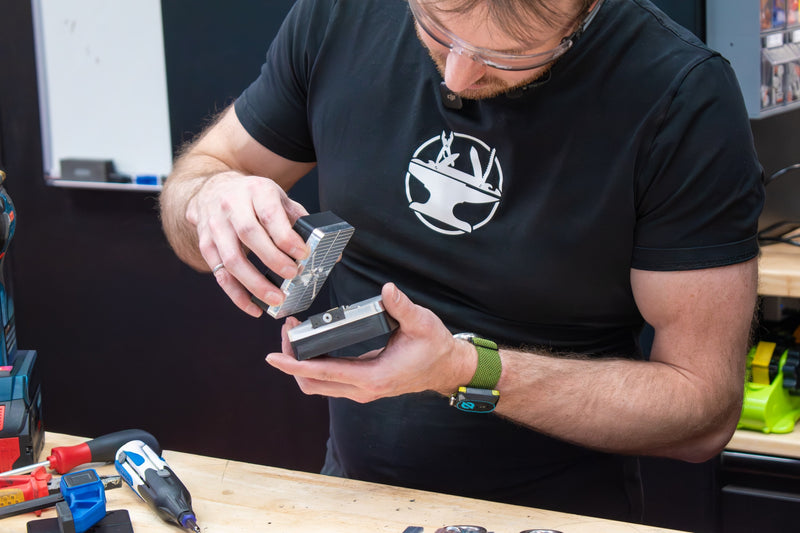 The Hacksmith (James Hobson) closing the plastic injection mold he designed for INJEKTO 3 by Action BOX.