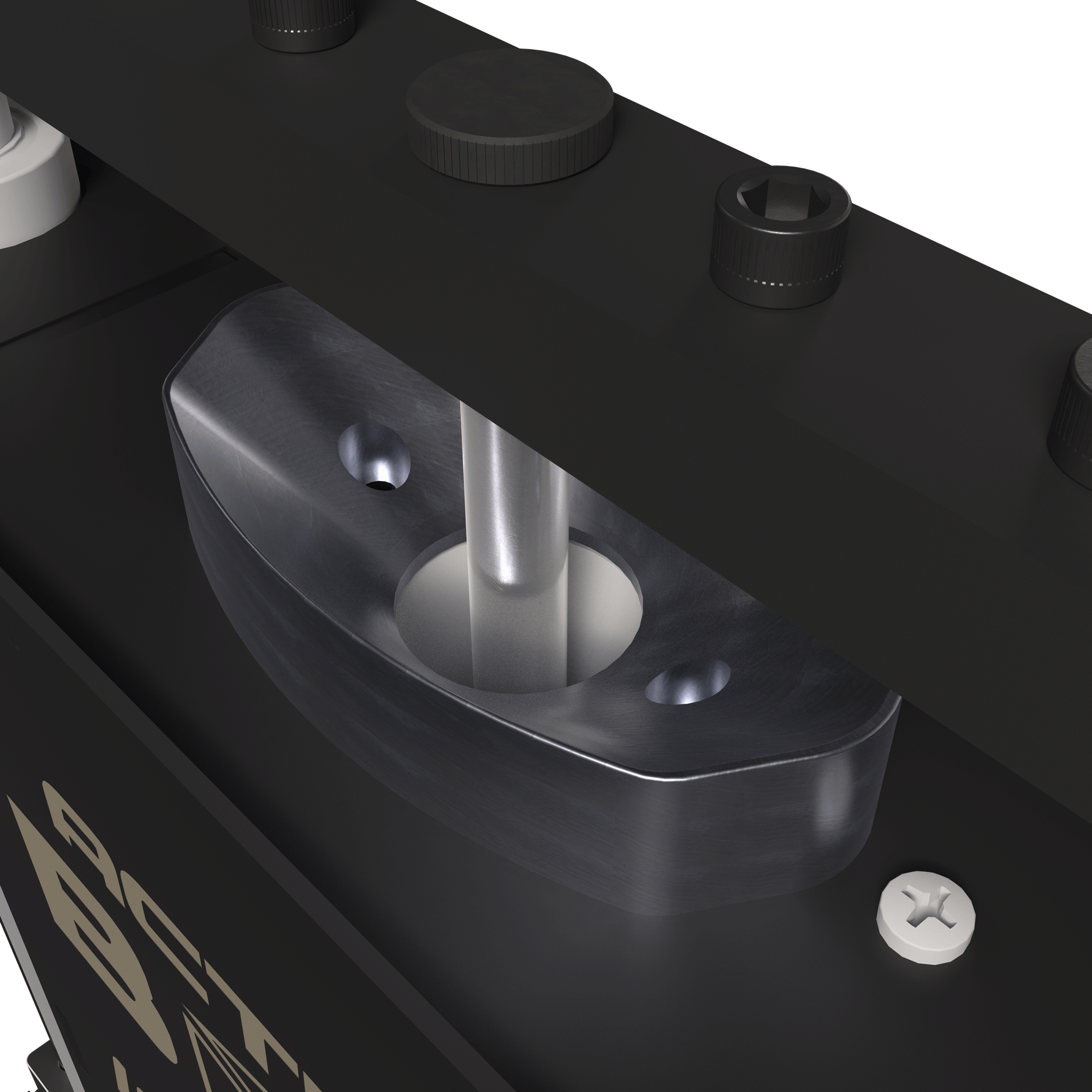 View of the funnel and injection rod of the INJEKTO 3 small injection molding machine and mini injection molder for plastic. Created by Action BOX.