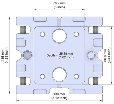 Dimensions of Mold backers for INJEKTO 3 by Action BOX for use with FDM or resin 3D printed molds or aluminum metal molds