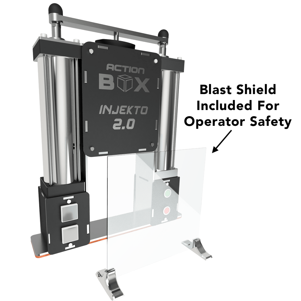 INJEKTO 2.0 INJECTO 2.0 Desktop Plastic Injection Machine (Small Injection Molding Machine) Kit by Action BOX who also make SHREDII small desktop shredder kits. Blast shield is included for safety.