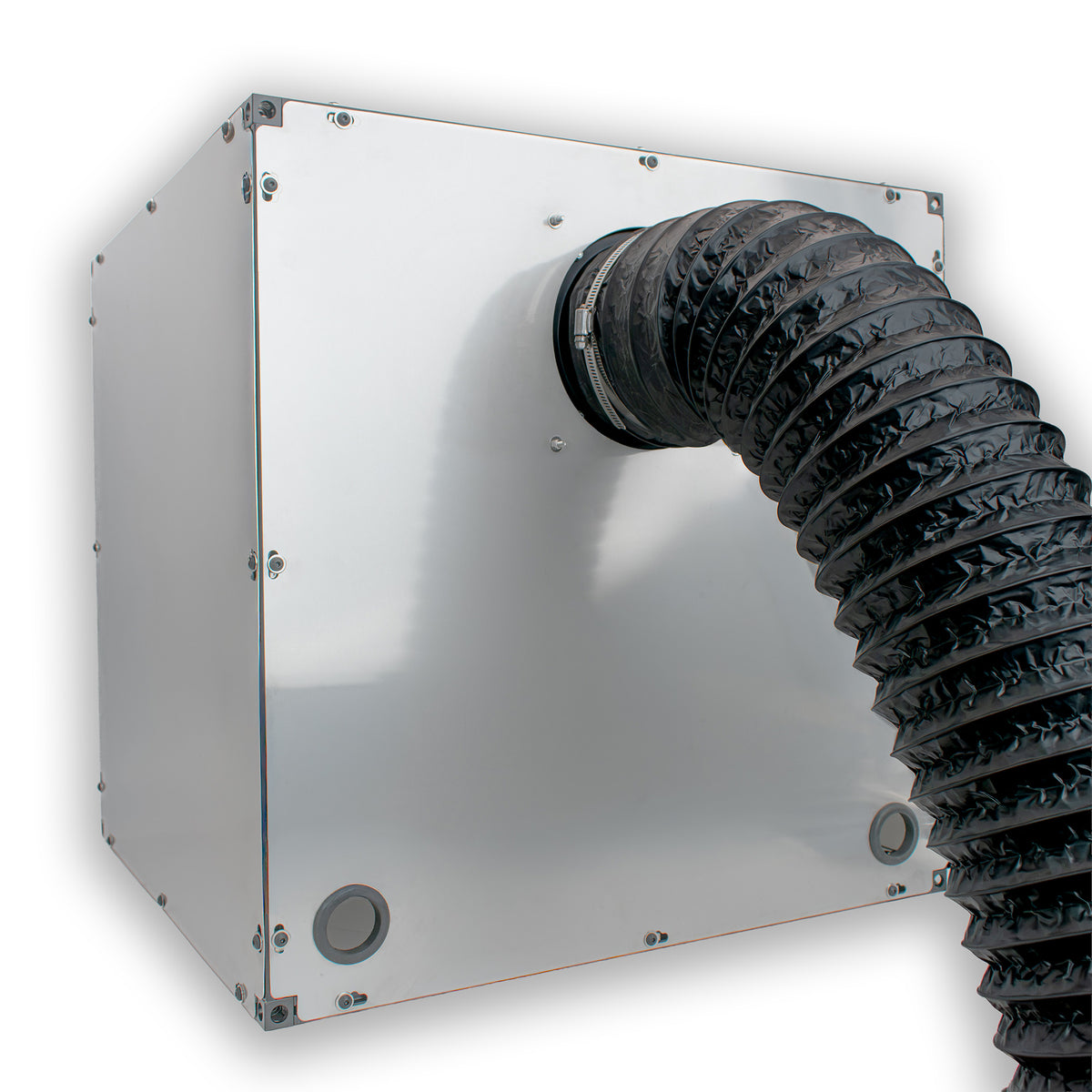 Stainless steel ventilation box with flexible duct attached for fume extraction