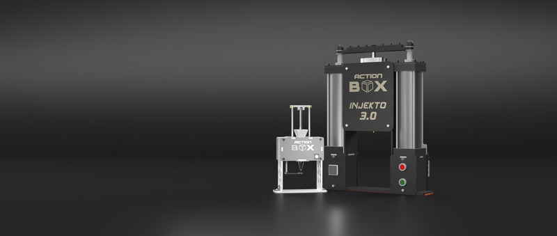 INJEKTO 3 mini plastic injection molder used for prototyping, teaching and manufacturing. Made by Action BOX.